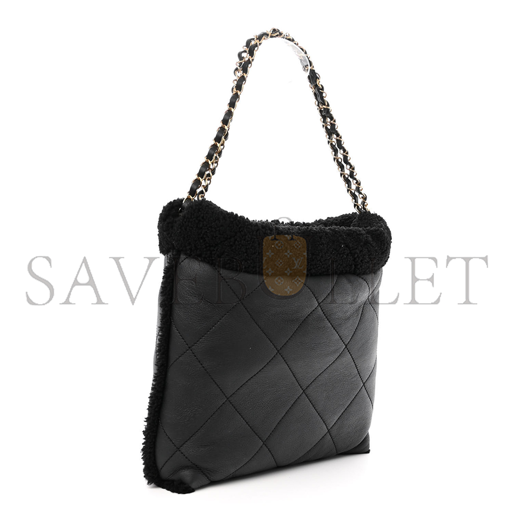 Ch*el master aged lambskin shearling quilted small Ch*el 22 black as3260 (30*30*8cm)